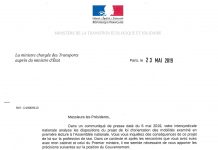 Courrier de la Ministre chargée du Transport