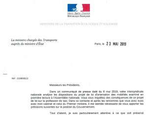 Courrier de la Ministre chargée du Transport