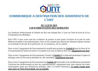 Communiqué à destination des adhérents – 12 JUIN / LOI LOM