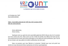 Assemblée Générale de l’UNT des 4 & 5 Octobre 2019 – Mot de remerciement du Président