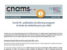 Note d’information CNAMS : Décret prorogeant le fonds de solidarité pour Juin 2020