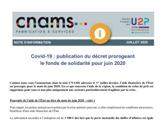 Note d’information CNAMS : Décret prorogeant le fonds de solidarité pour Juin 2020